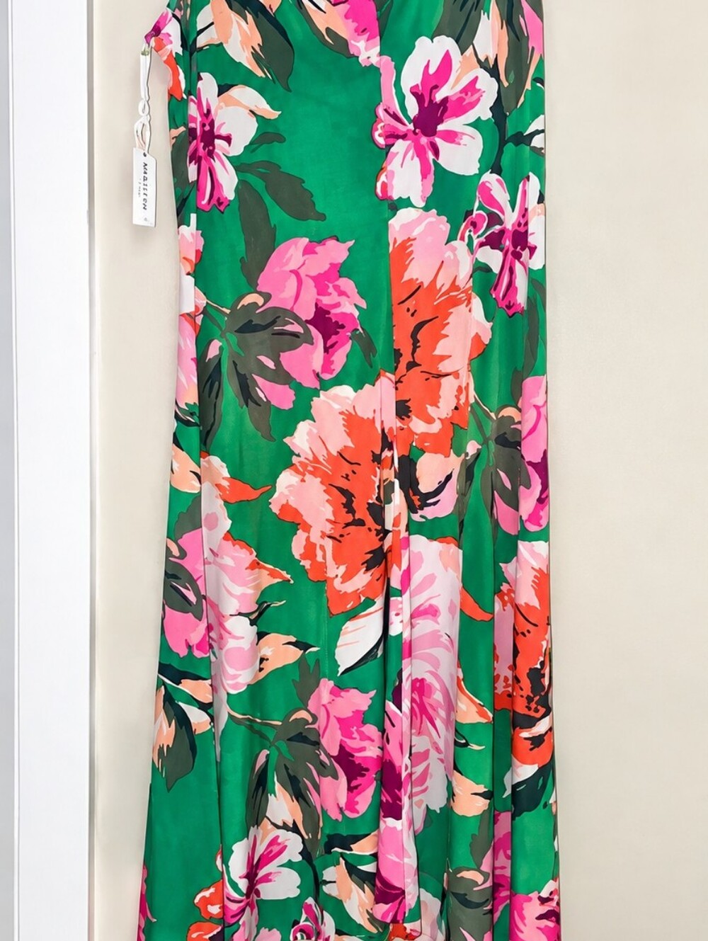 Windsor Green Floral Maxi Skirt with Pink & Orange Blooms